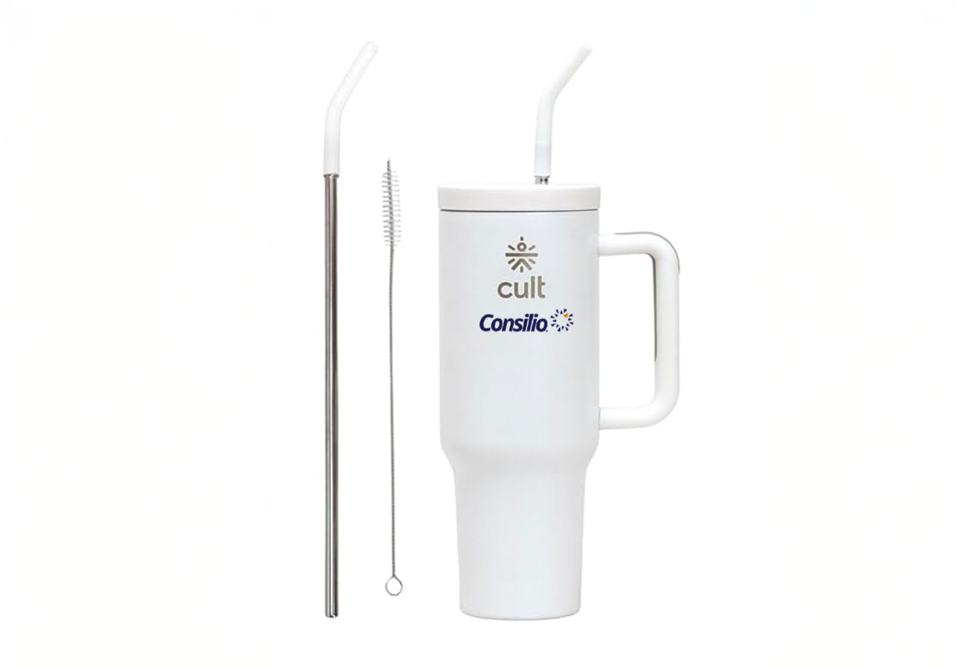 Cult Tumbler 1200ML Steel Straw with Straw Cap and Cleaner Unisex White